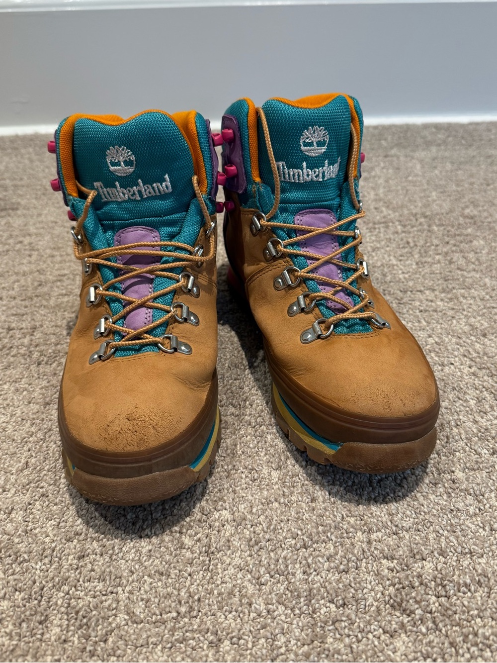 Timberland Euro Hiker Boots Wheat Nubuck Multi Color Waterproof 9 used
